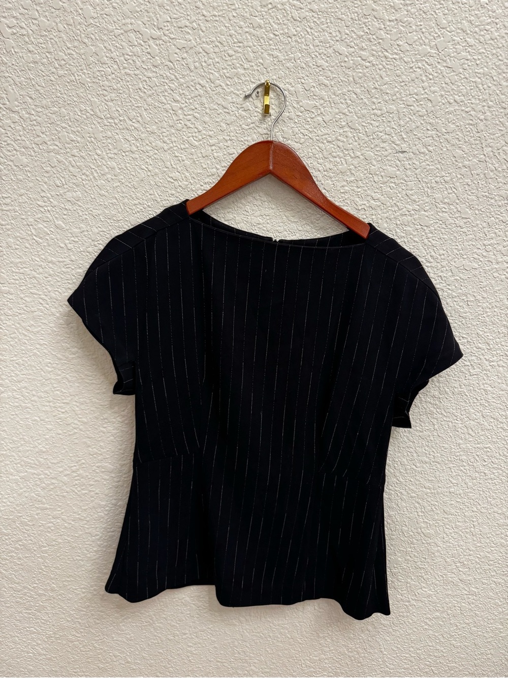MM Lafleur Black Pinstripe Short Sleeve Top